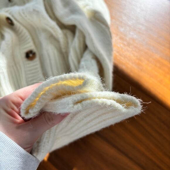 MONKL Cable Knit Cardigan Sweater Ivory with Button Detail Women's Size Small - Picture 8 of 10